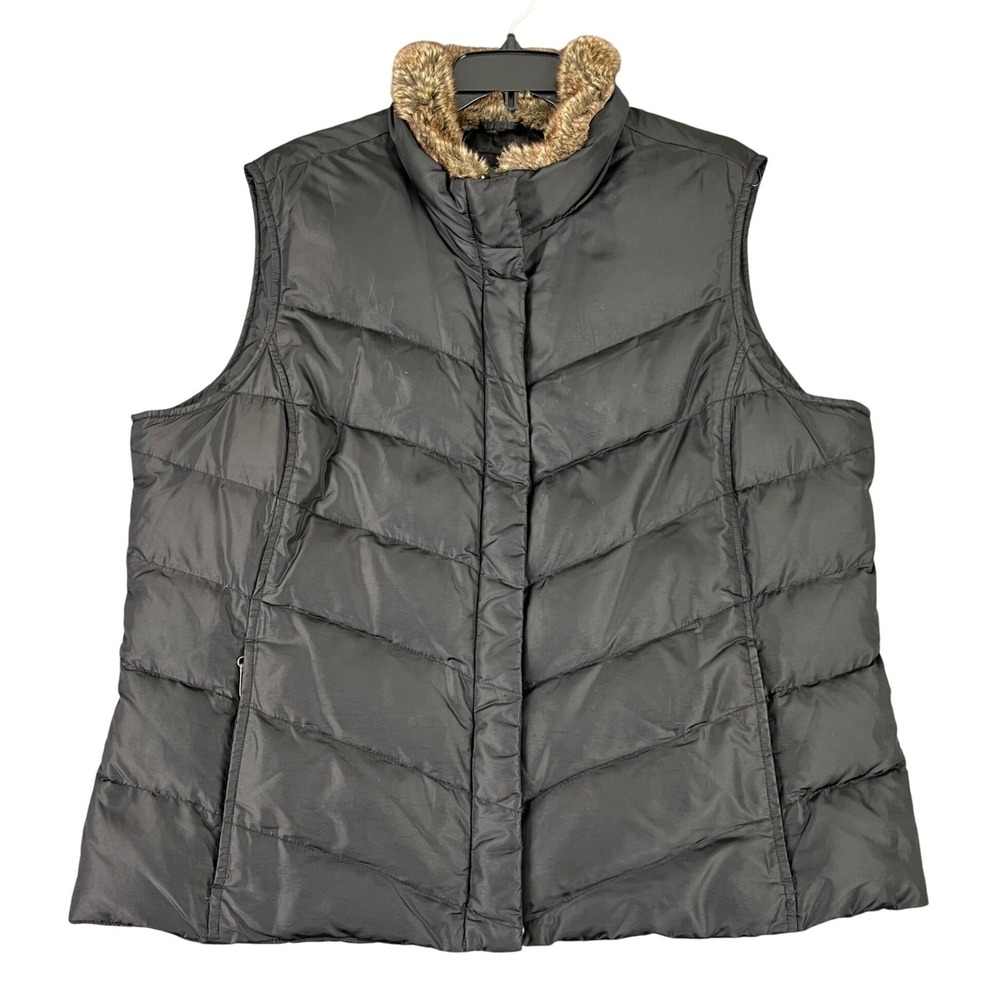 Eddie Bauer‎ Premium Goose Down Vests Puffer Faux Fur XXL Womens